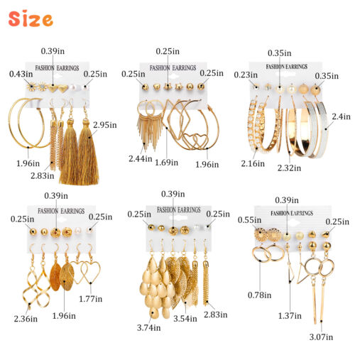 72 PCS Fashion Tassel Earrings Jewelry Set Ear Hoop Stud Drop