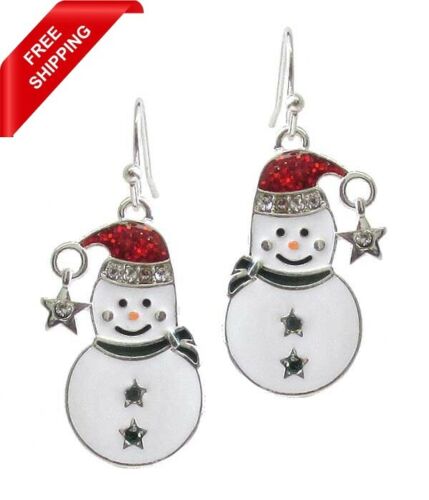 New Women Fashion Jewelry Rhinestone Christmas Snowman Dangle Hook Earrings