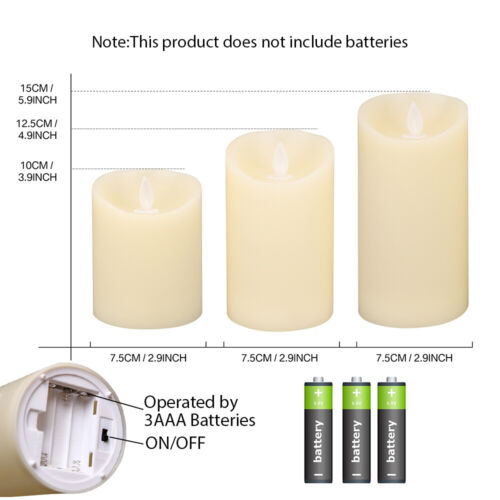 3 Pack Candles Luminara Flameless LED Timer Remote WAX Pillar Ivory Moving Wick