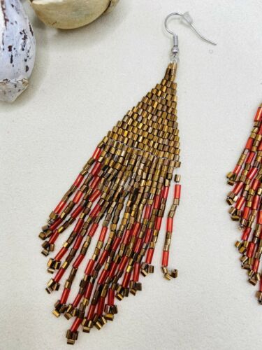 Bohemian Seed Beads Fringe Tassel Woven Drop Earrings Handmade Jewelry