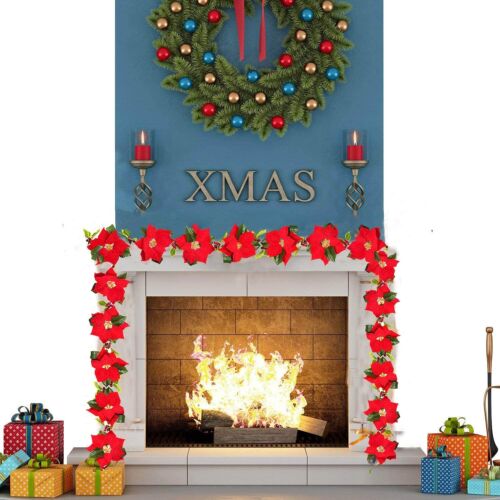 Pre-Lit Christmas Garland with lights Red Berries Leaves Christmas Decorations