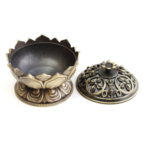 Lotus Cone Incense Burner Holder Flower Statue Censer Home Office Decor