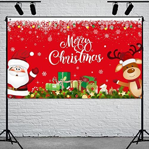 Christmas Backdrop Banner Santa Claus Reindeer Party Solid-color Pattern Red