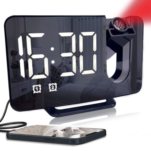 6*4in LED Digital Display Projection Snooze Dual Alarm Clock FM Radio Timer USB