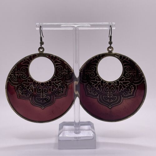 Bronze Purple Boho Dangle Drop Pierced Earrings Jewelry 2 1/2"