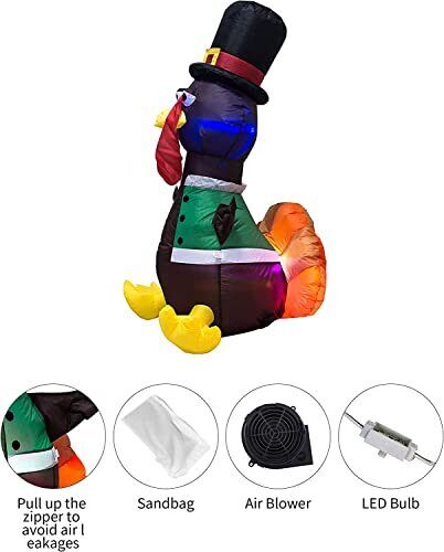 Turkey Inflatable Decoration with LED Lights Thanksgiving Christmas Turkey