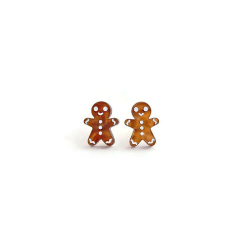 Gingerbread Man Christmas Stud Earrings, Cute Retro Holiday Earrings Jewelry