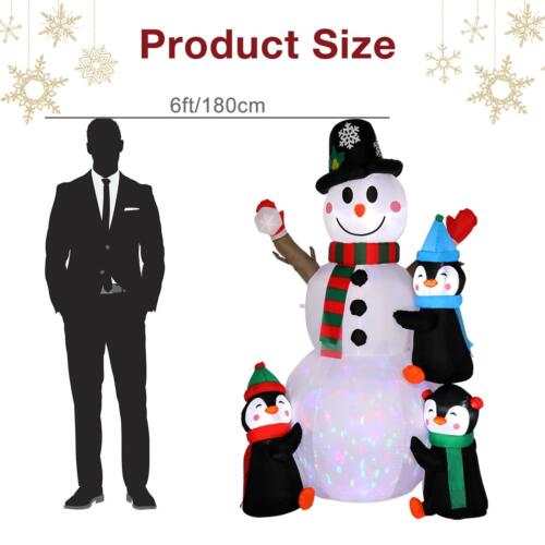 6ft Christmas Inflatable Snowman Penguins LED Rotating Light Outdoor Yard Decor