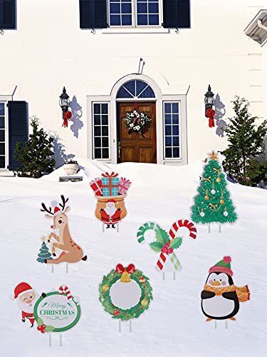 9Pcs Christmas Yard Signs with Stakes,  Winter Outdoor Lawn Signs Xmas Tree