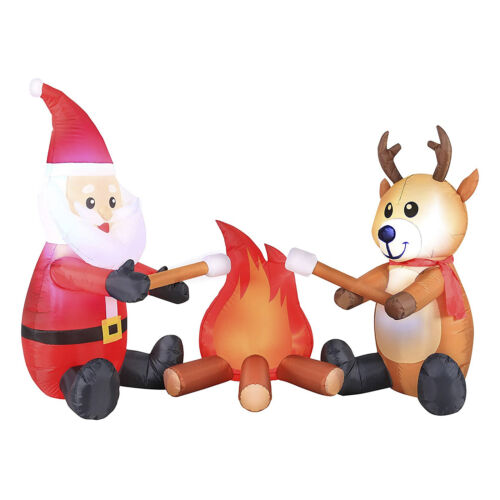 6 Ft Inflatable Campfire Santa and Reindeer Christmas Yard Decoration