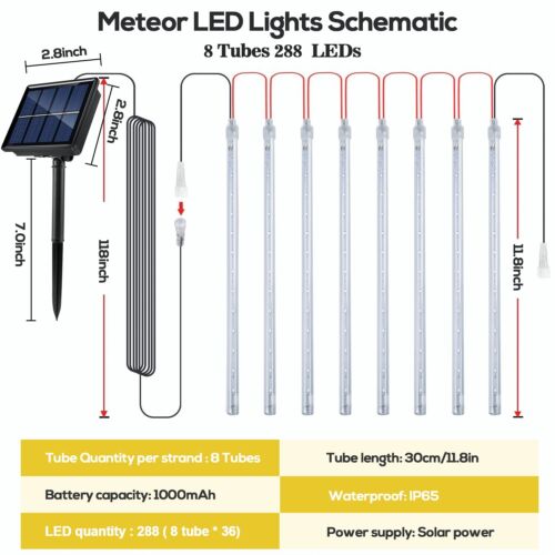 Christmas 288LED Solar Meteor Shower Rain String Lights Party Garden Tree Decor