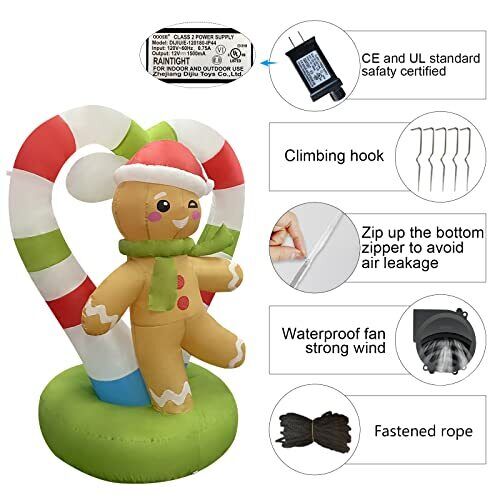 Christmas Inflatable Gingerbread Man with LED Light Christmas Outdoor Yard Decor