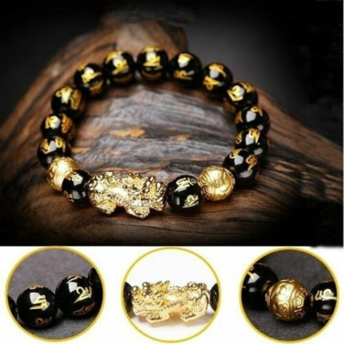 Feng Shui Black Obsidian Beads Bracelet Attract Wealth & Good Luck