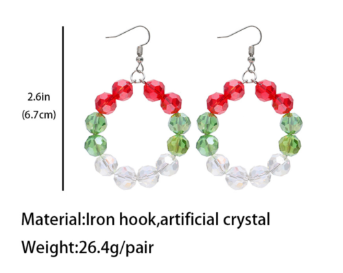 Crystal Beads Hook Party Christmas Holidays Earrings Fashion Jewelry