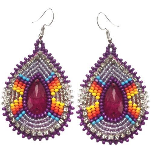 Native Style Beaded Teardrop Seed Bead Earrings Fashion Jewelry Ethnic Design