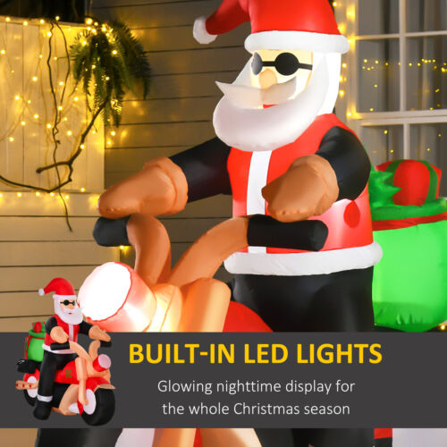 6' Long Santa Riding A Motorcycle Inflatable Christmas Lawn Outdoor LED