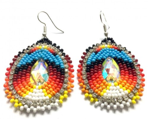 Native Style Beaded Teardrop Seed Bead Earrings Fashion Jewelry Ethnic Design