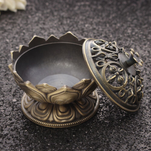 Lotus Cone Incense Burner Holder Flower Statue Censer Home Office Decor