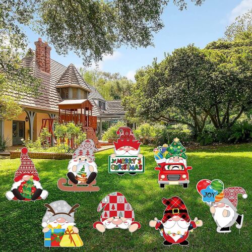 8PCS Christmas Decorations Gnome Yard Signs Stakes - Xmas Yard Lawn Sign Outdoor