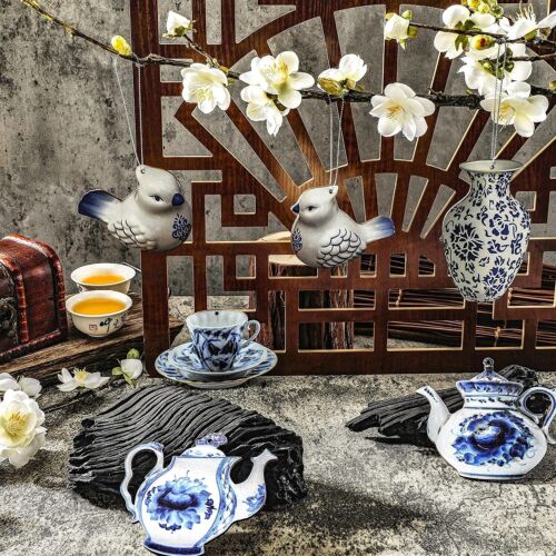 Christmas Chinoiserie Ornaments Hanging Pendant Blue and White Porcelain 32PCS