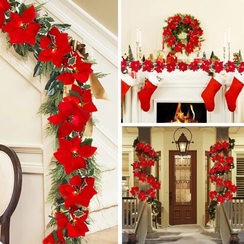 Pre-Lit Christmas Garland with lights Red Berries Leaves Christmas Decorations