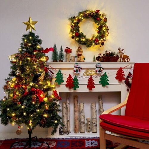 7ft Christmas Decorations Garland Berry Pine Cone Tree Fairy String Lights Decor