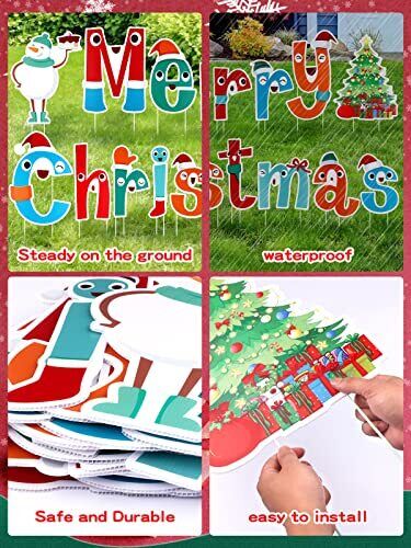 16 Pcs Merry Christmas Yard Signs, Outdoor Lawn Yard Signs with 32 Pcs