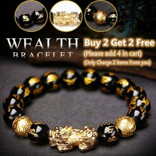 Feng Shui Black Obsidian Beads Bracelet Attract Wealth & Good Luck
