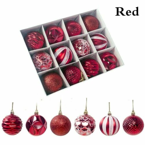 12Pcs/Box Christmas Glitter Balls Ornaments Xmas Tree Ball Hanging Party Decor