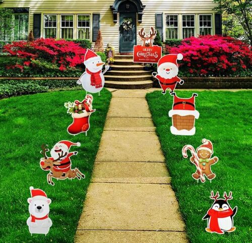 Christmas Yard Signs 9 Pcs Outdoor Decorations Xmas Ornaments Decor Stakes Lawn