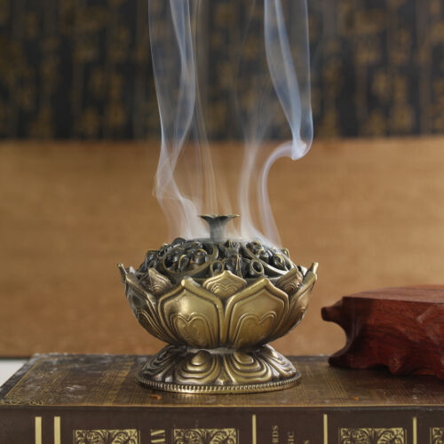 Lotus Cone Incense Burner Holder Flower Statue Censer Home Office Decor