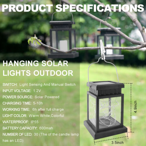 Solar Lantern Hanging LED Light Yard Outdoor Garden Lamp Xmas Party Decor USA