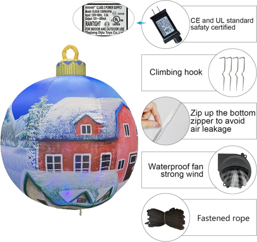 Inflatable Christmas Ball 3.6 FT, Blow Up Yard Xmas Decoration,Blue