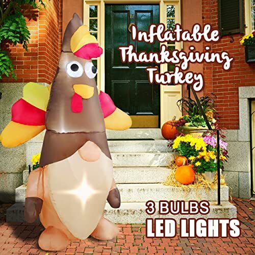 Thanksgiving 5 ft LED Inflatable Turkey Gnome Decorations Outdoor Yard