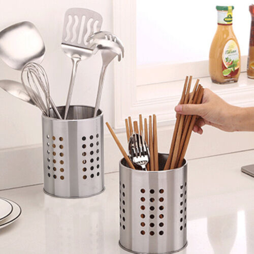 Stainless Steel Utensil Holder Organizer Container Kitchen Flatware Tool Storage