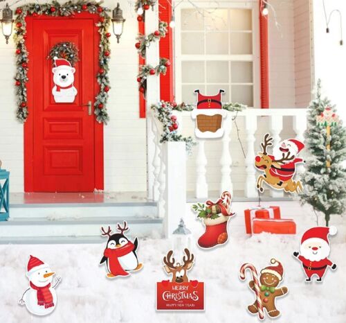 Christmas Yard Signs 9 Pcs Outdoor Decorations Xmas Ornaments Decor Stakes Lawn