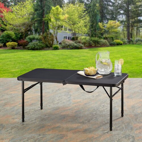 40" Plastic Adjustable Height Fold-in-Half Folding Table, Rich Black