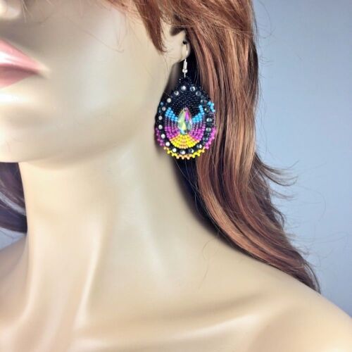 Native Style Beaded Teardrop Seed Bead Earrings Fashion Jewelry Ethnic Design