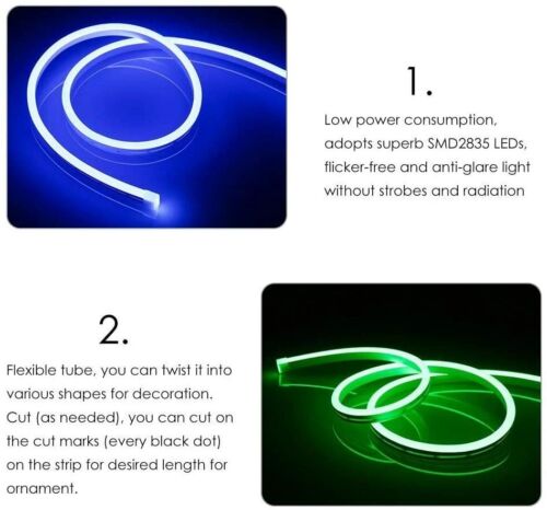 12V Flexible LED Strip Waterproof Sign Neon Lights Silicone Tube 1M 2M 3M 5M USA