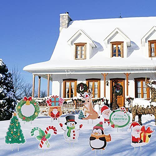 9Pcs Christmas Yard Signs with Stakes,  Winter Outdoor Lawn Signs Xmas Tree