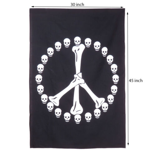 Peace Sign Skull Bones Black White Wall Poster Hippie Wall Decor Tapestry