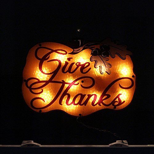 16" Lighted Give Thanks Pumpkin Thanksgiving Window Silhouette Decoration
