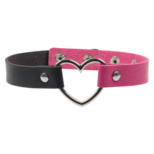 Leather Choker Necklace Adjustable Heart Chain Neck Collar Goth Punk Jewelry