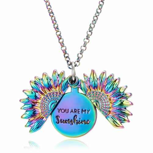 "You Are My Sunshine"Boho Open Sunflower Pendant Necklace Locket Women Jewelry