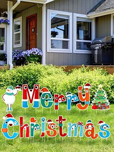 16 Pcs Merry Christmas Yard Signs, Outdoor Lawn Yard Signs with 32 Pcs