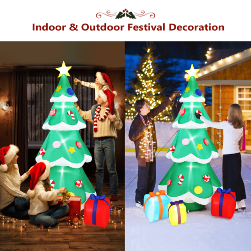 7.7ft Tall Lighted Inflatable Christmas Tree Outdoor Decor with 3 Gift Boxes