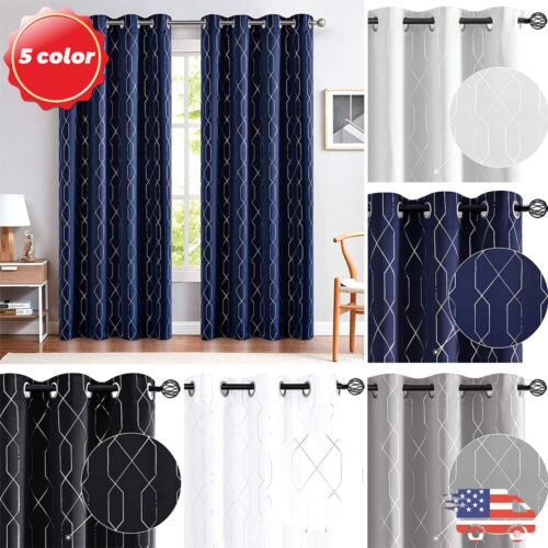 2 Panels 100% Blackout Crystal Foil Thermal Insulated Curtains Window Curtains