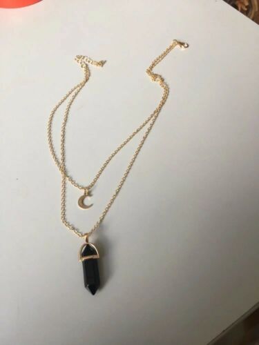 Fashion Jewelry Natural Black White Stone Choker Necklace Women Gold Color Moon