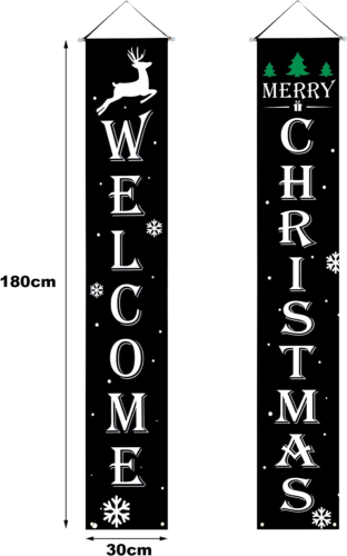 2 Pieces Welcome Christmas Banners Christmas Hanging Porch Sign Black Color