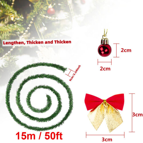 50 Feet Artificial Christmas Garland Wreath Ball Home Garden Greenery Xmas Decor